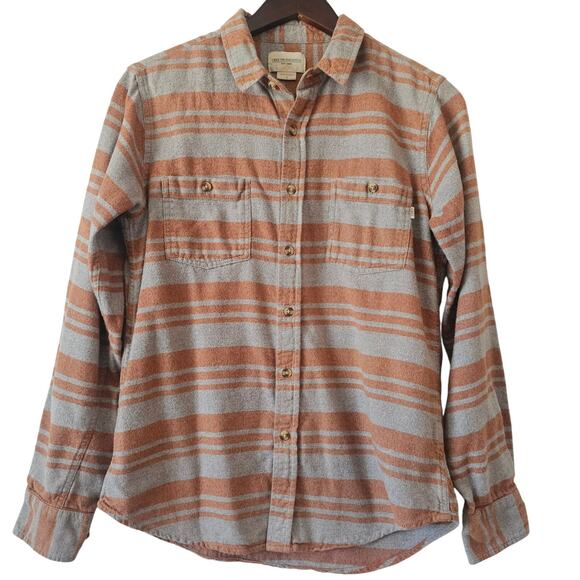 Obey Propaganda Striped Button Down Flannel Shirt Rust Gray Size S - Picture 1 of 6